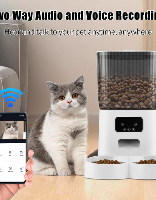 Load image into Gallery viewer, Automatic Pet Feeder with Camera for 2 Pets, 1080P Camera 5L Cat Feeder with 2 Stainless Steel Bowls, Two Way Talk, Remote APP Control Support 2.4G Wifi
