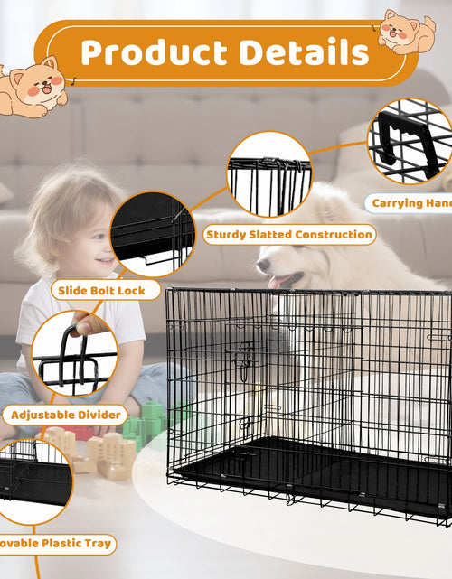 Load image into Gallery viewer, 48 Inch Dog Crate, Dog Crates and Kennels for Big Dog Foldable Large Dog Crate for Large Dogs with Handle Double-Door Outdoor Metal Wire Dog Cage with Plastic Tray for Medium Dogs, Black
