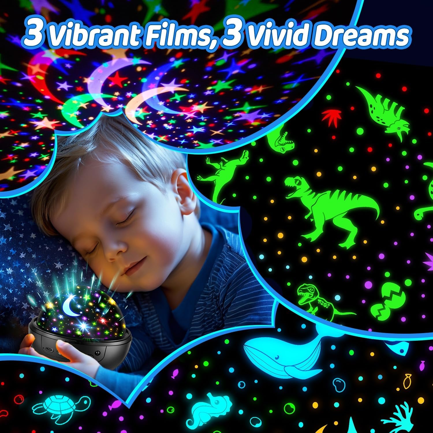 Night Light for Kids, 93 Lighting+3 Films Kids Night Light Projector, Remote+Dim