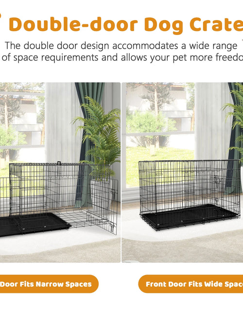 Load image into Gallery viewer, 48 Inch Dog Crate, Dog Crates and Kennels for Big Dog Foldable Large Dog Crate for Large Dogs with Handle Double-Door Outdoor Metal Wire Dog Cage with Plastic Tray for Medium Dogs, Black
