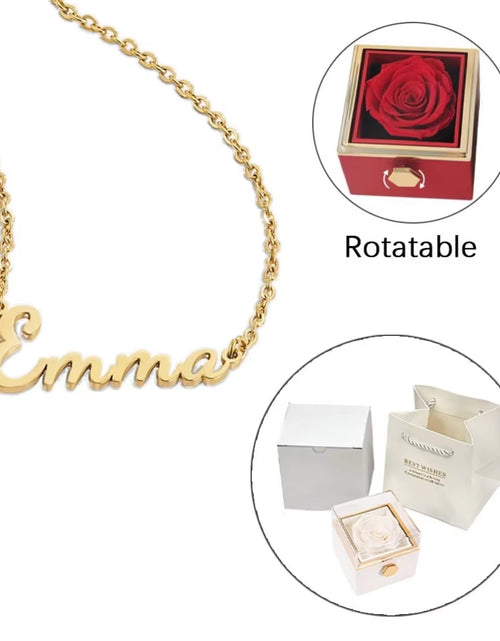 Load image into Gallery viewer, ETERNAL ROSE Box-Customized Name Necklace &amp; REALROSE Flower Gift Box Heart Customize Jewelry Valentine&#39;S Day Gift for Girlfriend
