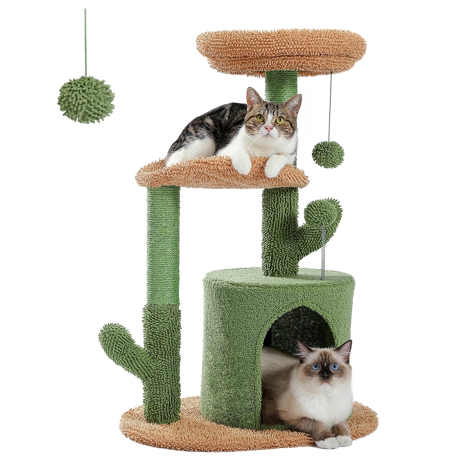 Festive Cat Scratching Post Cactus Tree Tower with Sisal Rope Cat Climbing Frame with Christmas Decoration