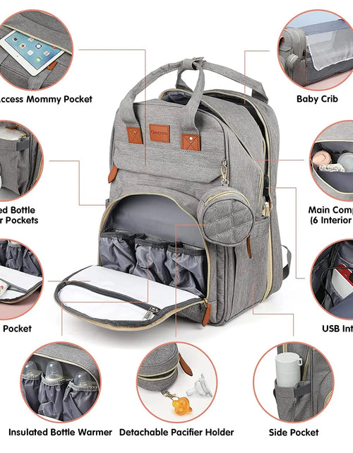 Load image into Gallery viewer, 3 in 1 Diaper Bag Backpack Foldable Baby Bed Waterproof Travel Bag with USB Charge Diaper Bag Backpack with Changing Bed 3 Types
