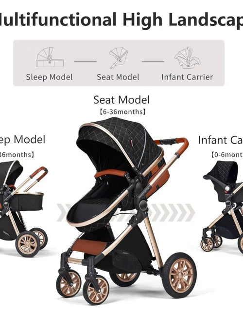 Load image into Gallery viewer, 3 in 1 Baby Travel System Infant Baby Stroller Pushchair High Landscape Reversible Foldable Portable Stroller Newborn Pram Recli
