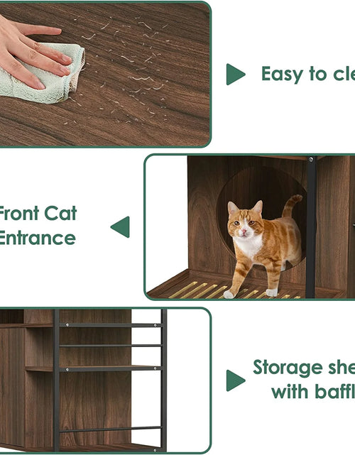 Load image into Gallery viewer, 6 in 1 Wooden Cat Litter Box Enclosure Furniture with Litter Filter, Drawer and Shelves for Litter Boxes
