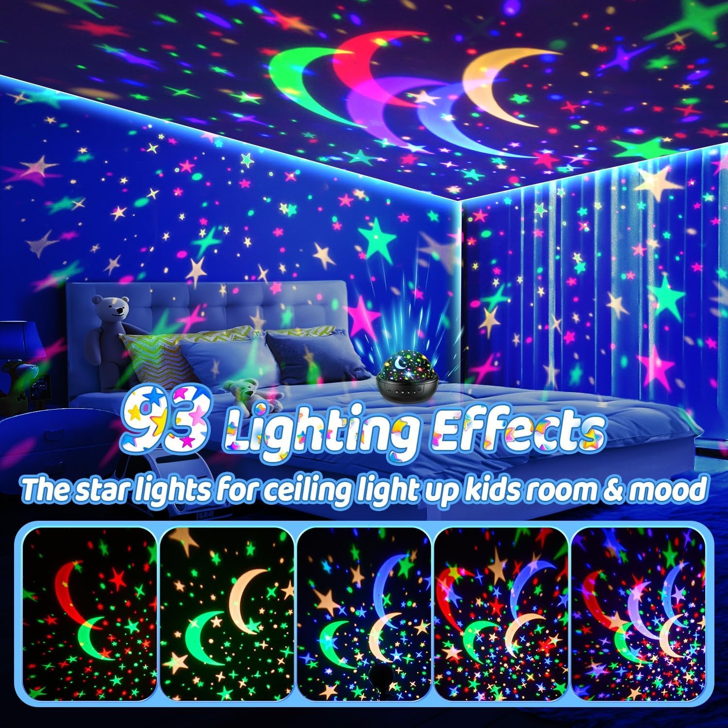 Night Light for Kids, 93 Lighting+3 Films Kids Night Light Projector, Remote+Dim