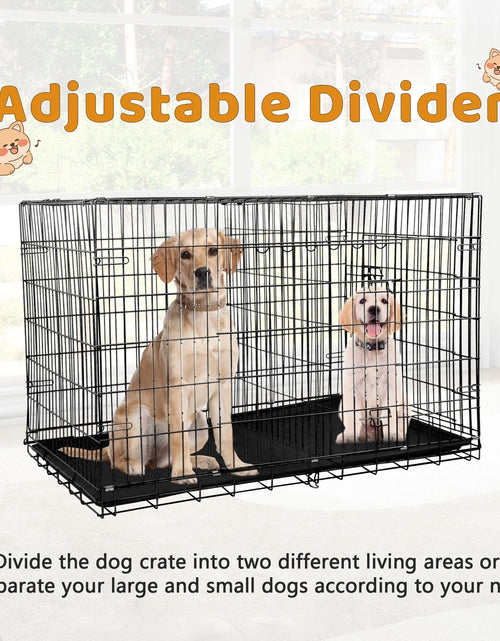 Load image into Gallery viewer, 48 Inch Dog Crate, Dog Crates and Kennels for Big Dog Foldable Large Dog Crate for Large Dogs with Handle Double-Door Outdoor Metal Wire Dog Cage with Plastic Tray for Medium Dogs, Black
