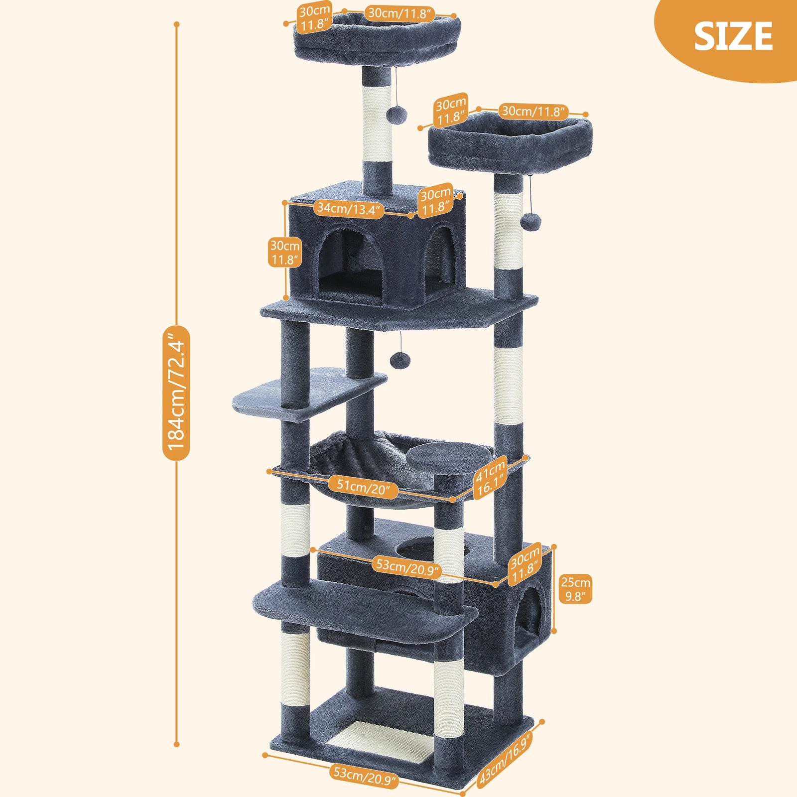 Multi-Level Cat Tree Luxury Cat Tower with Condo Hammock Cat Scrapers with Scratching Post Cat Accessories Cat Toy