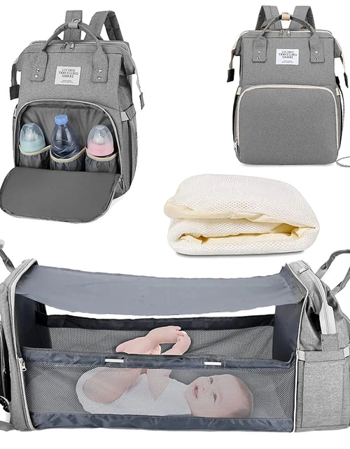 Load image into Gallery viewer, 3 in 1 Diaper Bag Backpack Foldable Baby Bed Waterproof Travel Bag with USB Charge Diaper Bag Backpack with Changing Bed 3 Types
