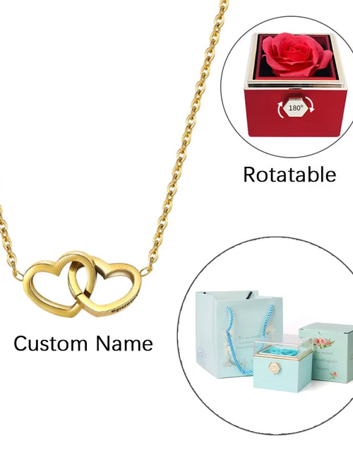 Load image into Gallery viewer, ETERNAL ROSE BOX - W/ENGRAVED NECKLACE &amp; REALROSE Flower Gift Box Heart Pendant Customize Necklace Valentine&#39;S Day Gift for Her
