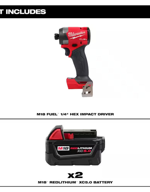 Load image into Gallery viewer, M18 FUEL 18-Volt Lithium Ion Brushless Cordless 1/4 In. Hex Impact Driver with (2) M18 5.0Ah Batteries
