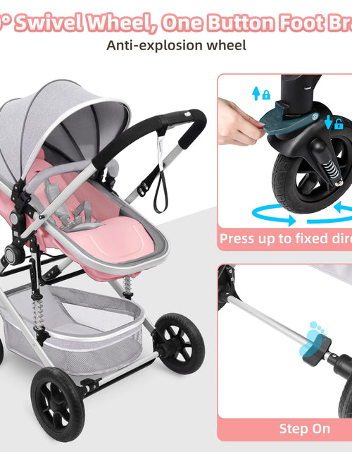 Load image into Gallery viewer, Baby Stroller, Foldable Baby Stroller Reversible Bassinet, Travel Stroller for Newborn Baby, Pink
