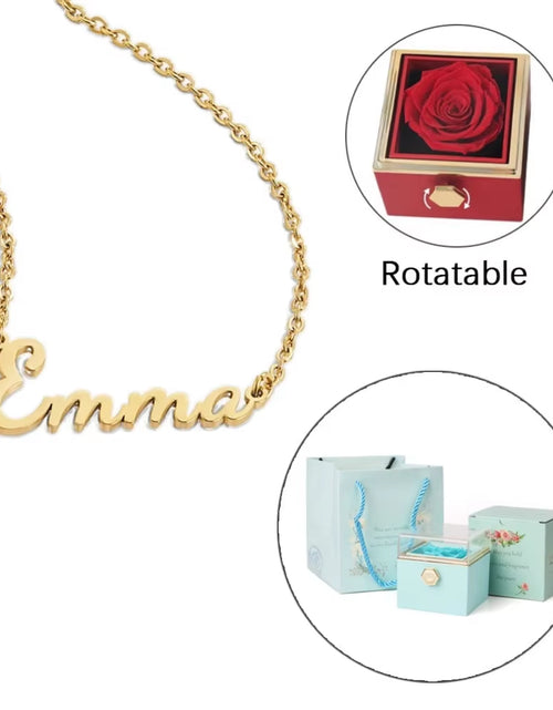 Load image into Gallery viewer, ETERNAL ROSE Box-Customized Name Necklace &amp; REALROSE Flower Gift Box Heart Customize Jewelry Valentine&#39;S Day Gift for Girlfriend
