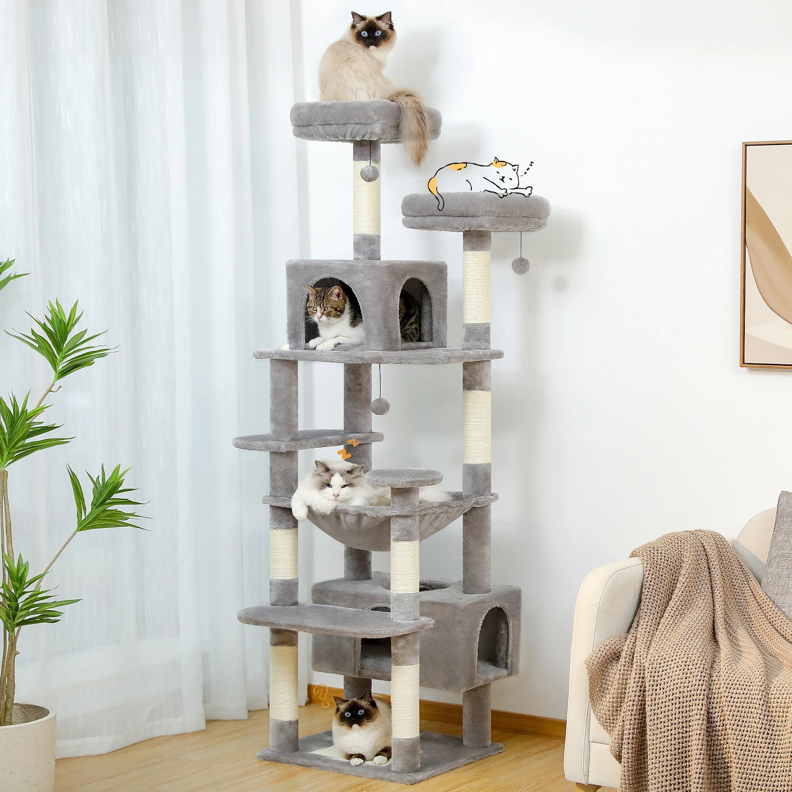 Multi-Level Cat Tree Luxury Cat Tower with Condo Hammock Cat Scrapers with Scratching Post Cat Accessories Cat Toy