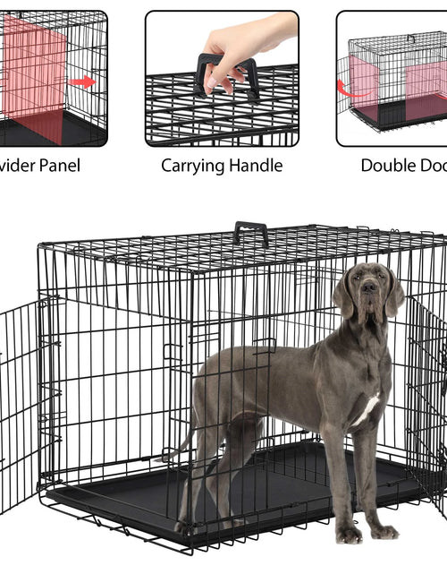 Load image into Gallery viewer, 48 Inch Dog Crate, Dog Crates and Kennels for Big Dog Foldable Large Dog Crate for Large Dogs with Handle Double-Door Outdoor Metal Wire Dog Cage with Plastic Tray for Medium Dogs, Black
